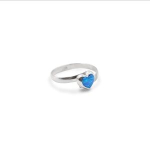Adjustable Silver Ring with Blue Heart Opal